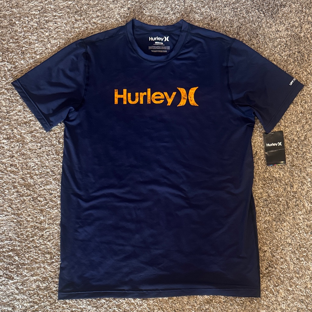 Hurley Navy Short-Sleeve Swim Or Tee With Orange Logo Spf 50